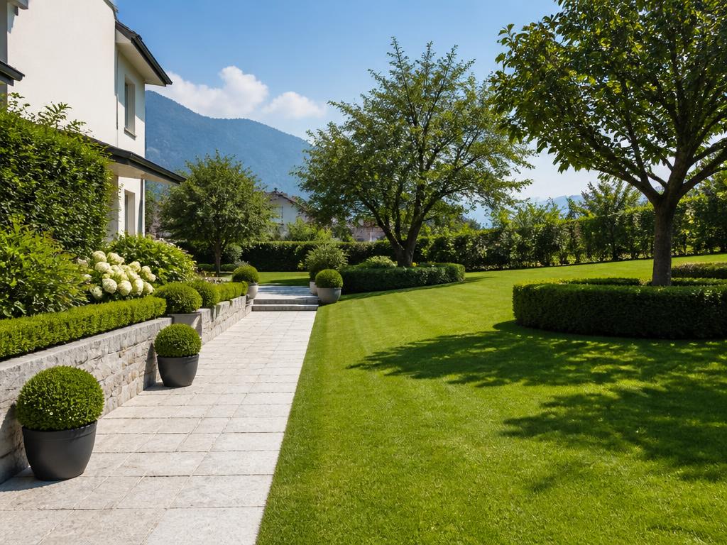 Giardino curato con prato e siepi